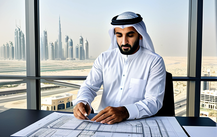 **
"A highly skilled Arabic architect, fully clothed in professional attire, meticulously reviewing blueprints in a bright, modern office overlooking a bustling Dubai cityscape, safe for work, appropriate content, perfect anatomy, natural proportions, professional architecture photography, high quality."
**