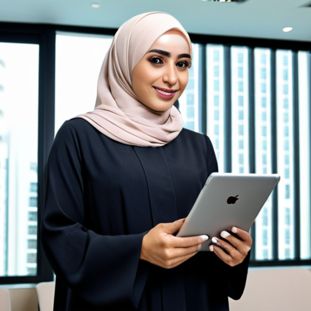 반려로봇의 AI 기술 발전 현황 - Modern Arab Professional**
"A confident Arab businesswoman wearing a stylish, modest abaya and hija...