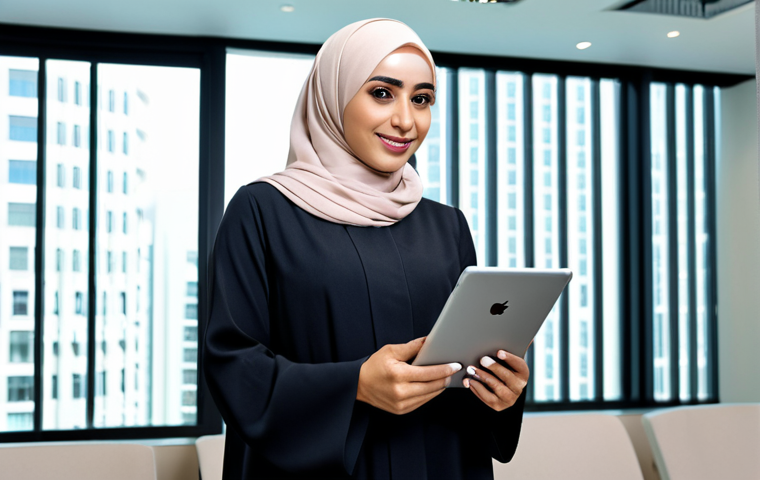 반려로봇의 AI 기술 발전 현황 - Modern Arab Professional**
"A confident Arab businesswoman wearing a stylish, modest abaya and hija...