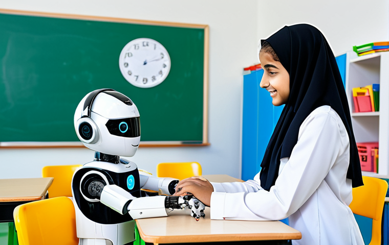 반려로봇의 AI 기술 발전 현황 - Elderly Woman with Companion Robot**
"A kind elderly Arab woman in a traditional thawb, sitting in ... 반려로봇의 AI 기술 발전 현황 - Elderly Woman with Companion Robot**
"A kind elderly Arab woman in a traditional thawb, sitting in ...