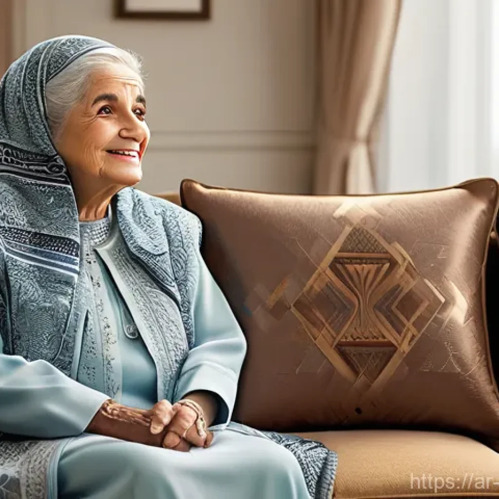 반려로봇이 노인에게 도움이 되는 방법 - **Prompt:** An elderly Arab grandmother, wearing a beautiful and modest traditional jalabiya, sits c...