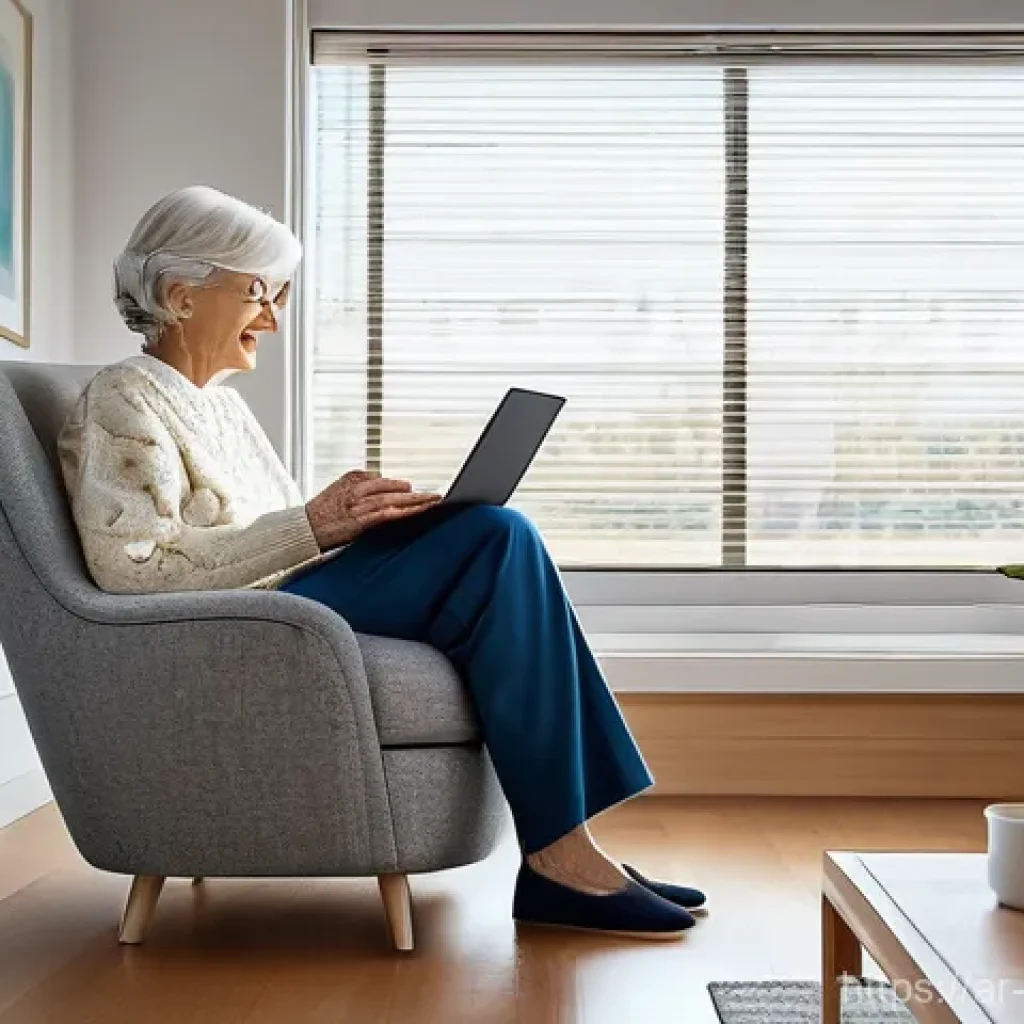반려로봇의 진화 역사 - Elderly Companion Robot in a Cozy Home**
A heartwarming scene featuring an elderly woman, gracefully...