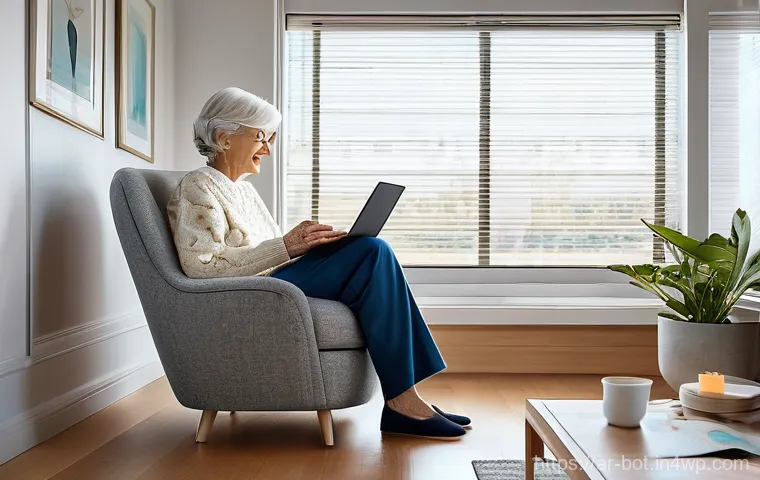 반려로봇의 진화 역사 - Elderly Companion Robot in a Cozy Home**
A heartwarming scene featuring an elderly woman, gracefully...