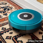 Home 19 반려로봇의 배터리 수명 및 관리 - A detailed close-up of a modern robotic vacuum cleaner’s battery compartment showing a high-quality ...